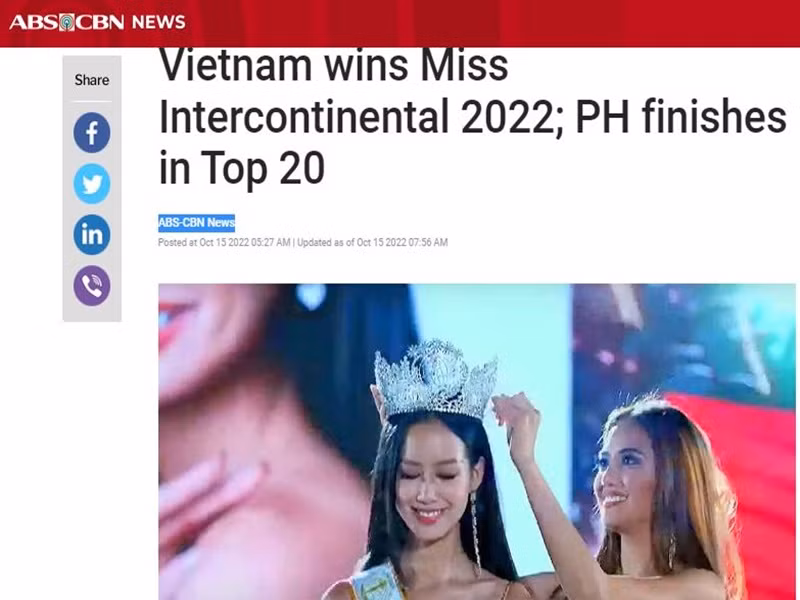 Tờ ABS-CBN News của Philippines cũng đăng tải bài viết Bảo Ngọc đăng quang. Ảnh chụp màn hình
