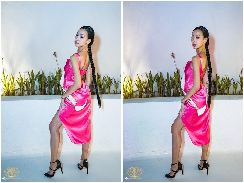 Trong loạt ảnh của ban tổ chức cuối tháng 9, Bảo Ngọc bị "dìm" chiều cao thê thảm dù cao 1m85. Ảnh: Miss Intercontinental