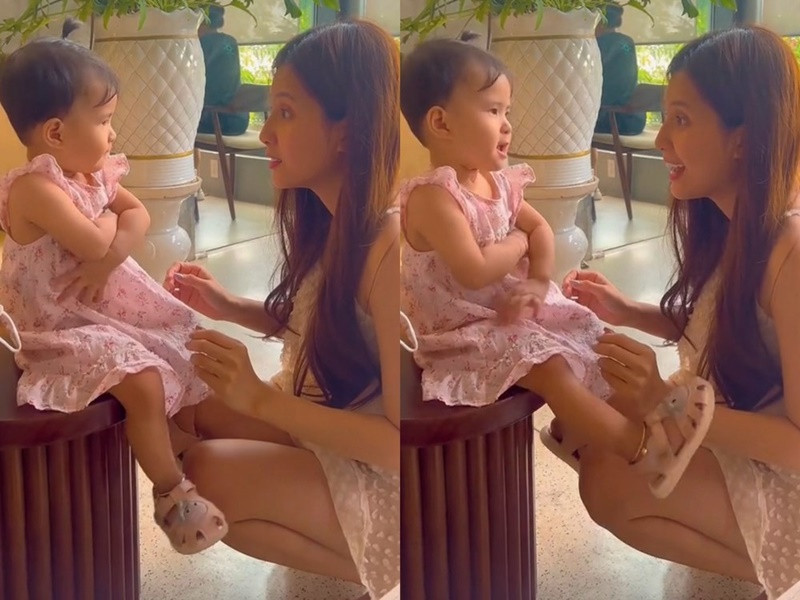 Khi nghe câu hỏi con gái càng lớn càng giống bố, cảm xúc của bản thân thế nào, Thiên An chia sẻ trên Bảo vệ công lý: "Cũng bình thường, lớn lên chắc sẽ có những nét thay đổi khác nhau".