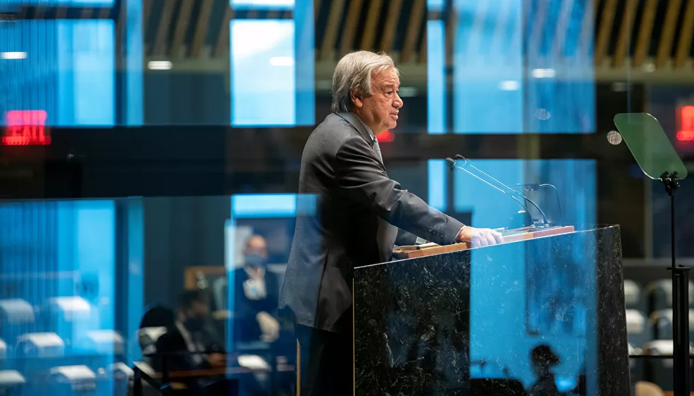 Tổng thư ký Liên Hợp Quốc Antonio Guterres nằm trong số rất ít quan chức cấp cao có bài phát biểu trực tiếp tại trụ sở Liên Hợp Quốc. Trong bài phát biểu, ông Guterres kêu gọi đoàn kết và giải quyết những vấn đề nhức nhối nhất của thời đại.