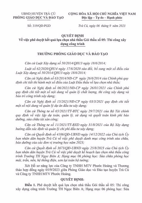 Phuoc Hoang 1 ngay trung 2 goi thau cua Phong GD&DT huyen Tra Cu