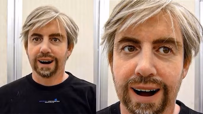 Geminoid DK có một loạt các bộ truyền động khí nén ở mặt, cổ và vai. Nó có thể thực hiện các chuyển động thở và chớp mắt một cách tự động. Robot này ra đời có mục đích hỗ trợ, nghiên cứu mối tương tác giữa người và robot. Ảnh: @TFlex Tech. 