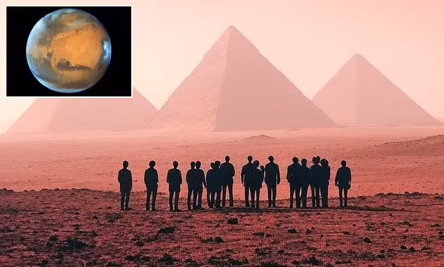 Cựu sĩ quan tình báo này tuyên bố, tọa độ mà CIA cung cấp đã giúp ông định vị sao Hỏa, nơi ông nhìn thấy những sinh vật có kích thước gấp đôi con người. McMoneagle nói: “Họ giống con người, nhưng cao hơn nhiều... và họ sử dụng kim tự tháp để sinh tồn”. Ảnh: @Dailymail.