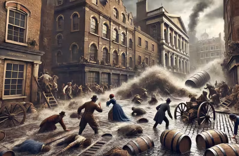 Còn thảm họa đã khiến Nhà máy bia Horse Shoe của công ty Meux &amp; Co thiệt hại 23.000 bảng Anh. Sau khi đệ đơn thỉnh cầu riêng lên Quốc hội, họ đã thu hồi được khoảng 7.250 bảng Anh từ Cơ quan Thuế của Hoàng gia, cứu họ khỏi tình trạng phá sản. Ảnh: @The Guardian.