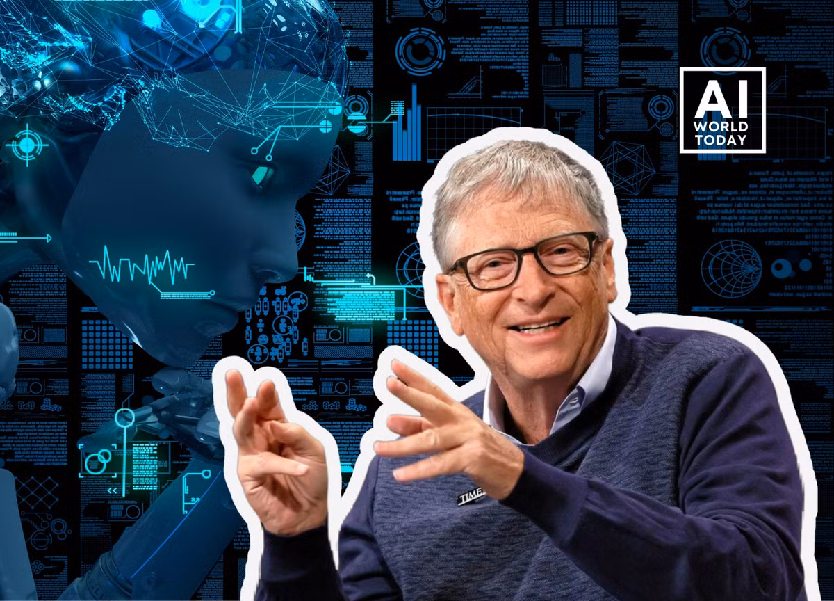 Vậy những công việc nào có khả năng bị AI thay thế đầu tiên, sau khi Bill Gates tiết lộ 3 công việc duy nhất mà ông tin rằng sẽ an toàn? Ảnh: @AI World Today.