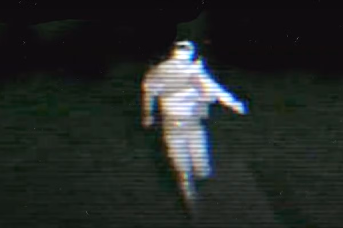 Khi nhìn ra phía sau, họ phát hiện ra một người đàn ông phủ kín từ đầu đến chân bằng băng dính đầy máu đang đập vào cửa sổ xe và cố gắng vào trong. Ảnh: @Paranormal America.