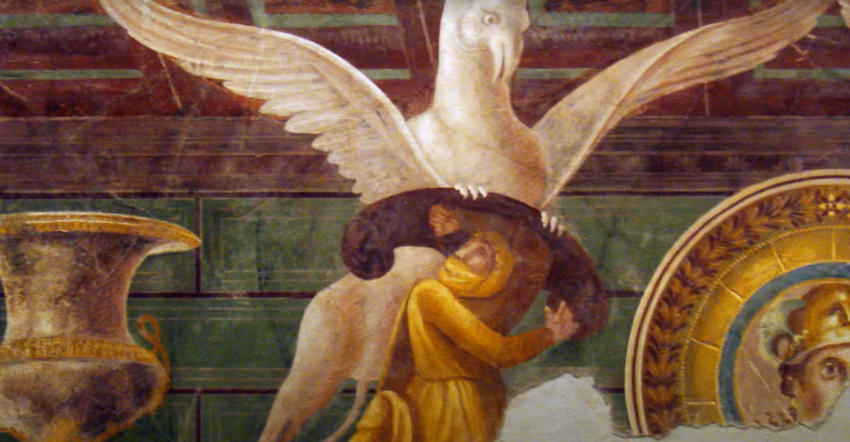 Nằm ở trung tâm của biệt thự cổ này là một căn phòng dường như đã từng được sử dụng làm khu vực ăn uống. Nó có kích thước khoảng 4,5 x 4,5 mét. Ba bức tường của căn phòng có một bức bích họa trải dài liên tục. Ảnh: @History Victorum.