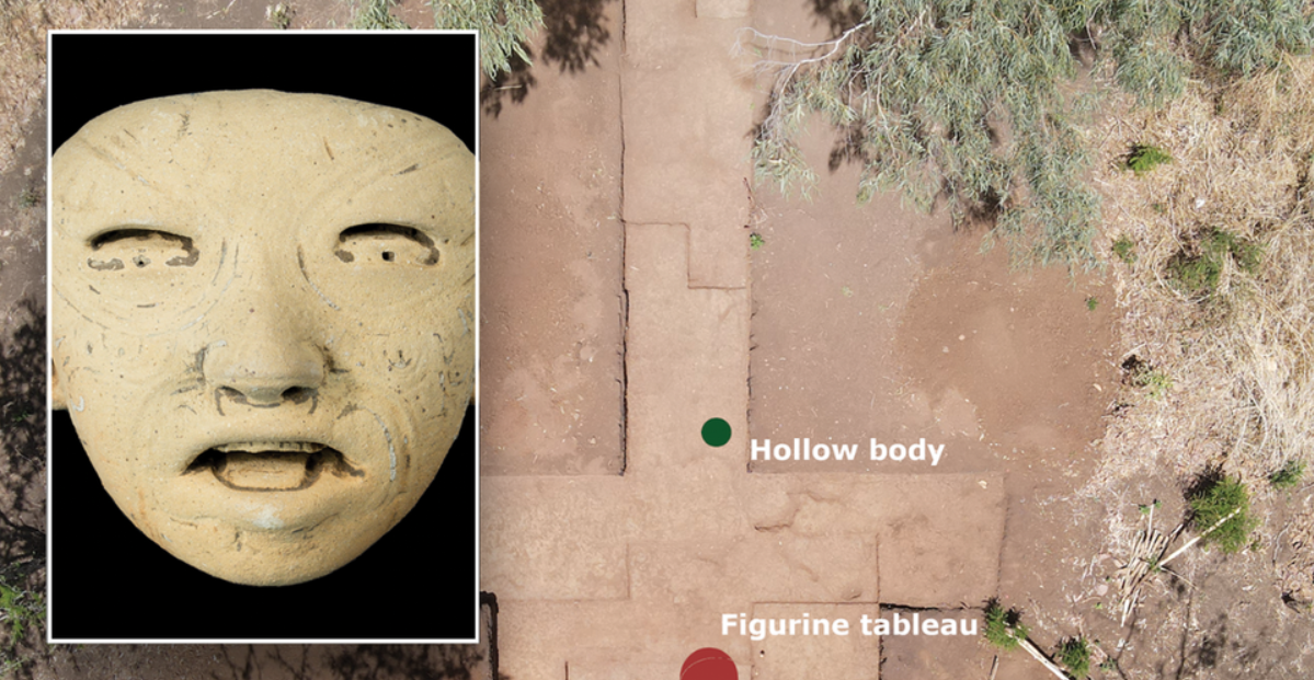 Tại San Isidro, El Salvador, các nhà khảo cổ học đã khai quật được một bộ rối gốm tuyệt đẹp có niên đại 2.400 năm trên đỉnh của một công trình hình kim tự tháp. Ảnh: @J. Przedwojewska.