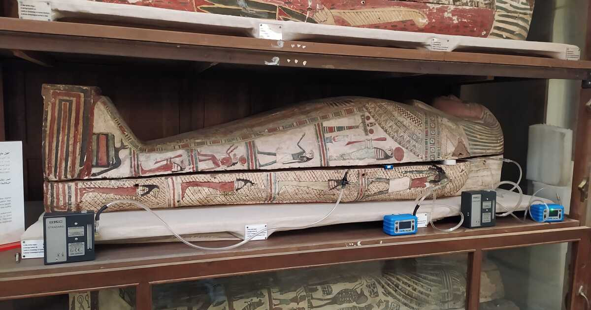 Nhóm chuyên gia nói thêm rằng, các thành phần mùi này đến từ các nguồn chính gồm: Vật liệu sử dụng trong quá trình ướp xác, chất do vi khuẩn tiết ra từ xác, thuốc trừ sâu và thuốc chống côn trùng tổng hợp, và dầu thực vật được sử dụng để bảo quản. Ảnh: @Emma Paolin.