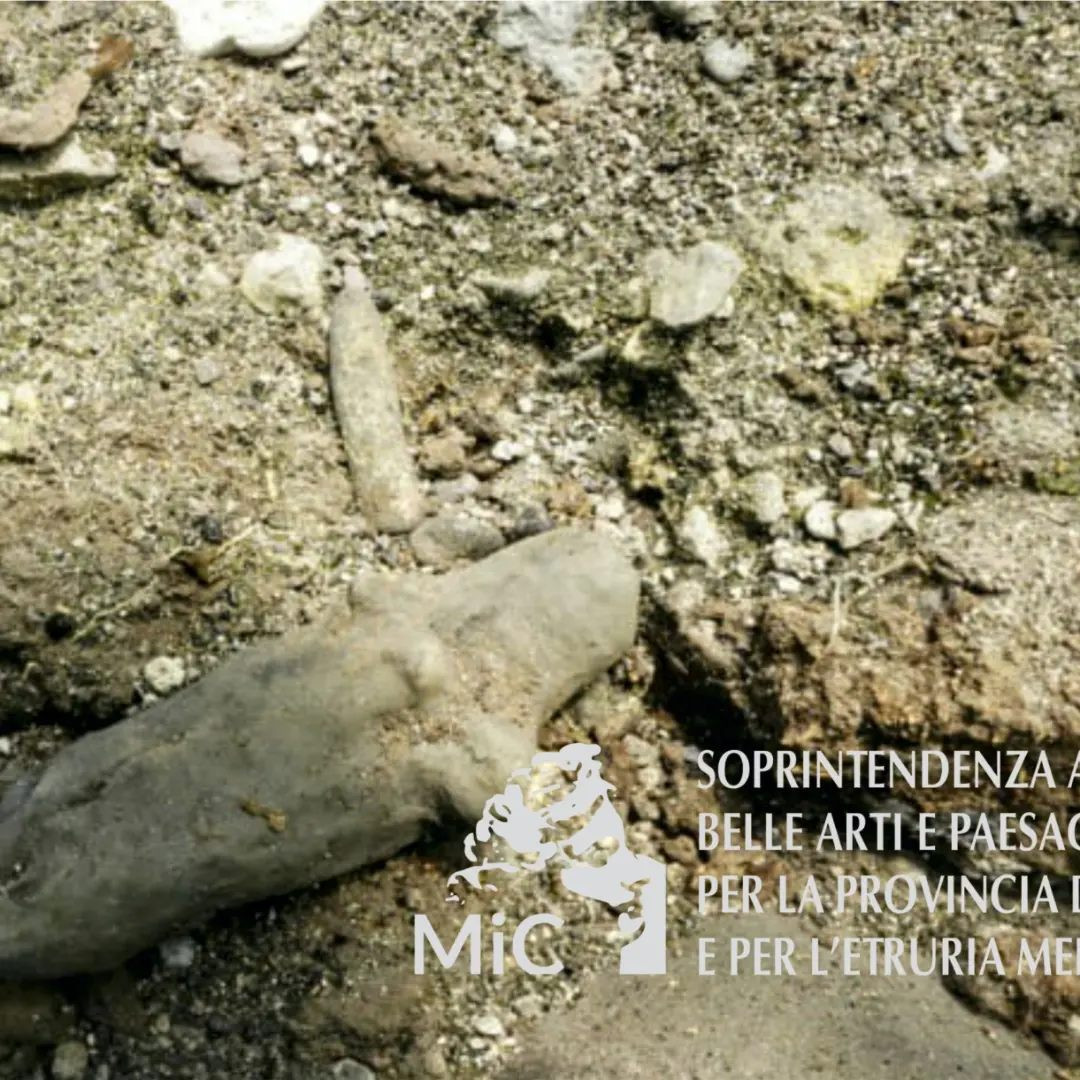 Một họa tiết tấm vải nhỏ dính trên bức tượng cho thấy rằng, ban đầu bức tượng được mặc y phục chỉnh tề khi tiến hành nghi lễ tâm linh cổ xưa. Ảnh: @Soprintendenza Archaeologia. 