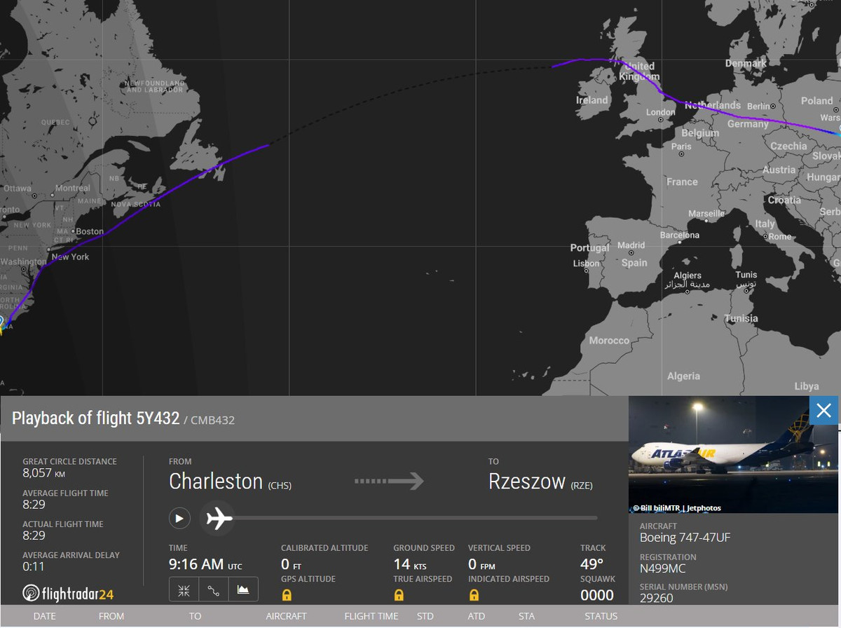 Các chuyến bay Boeing 747 này dùng để cung cấp nhu yếu phẩm quan trọng, thiết bị, vũ khí quân sự cần thiết hỗ trợ Ukraine trong cuộc chiến chống lại Nga. Ảnh: @OSINTtechnical.