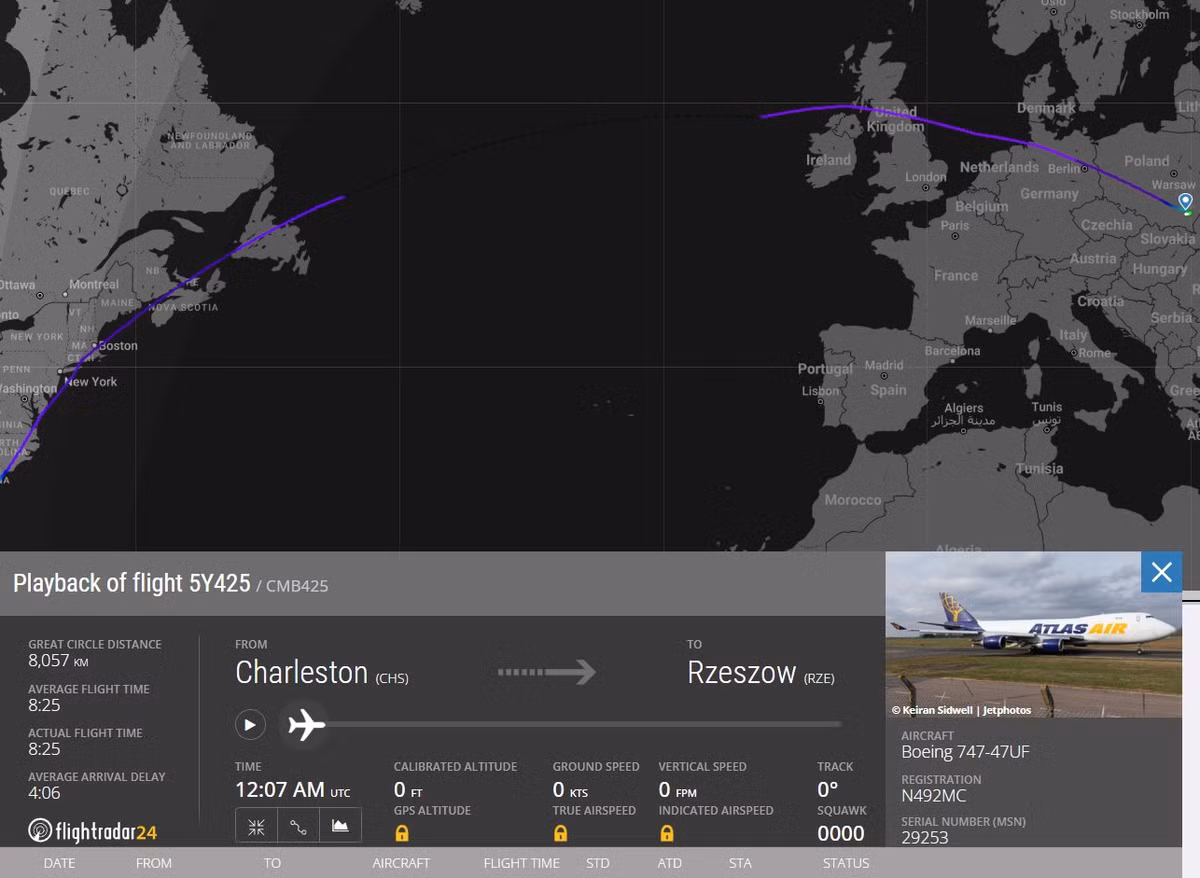 Sự leo thang trong các hoạt động vận tải hàng không này nhấn mạnh cam kết liên tục của Mỹ đối với Ukraine, khi cuộc chiến đã bước vào giai đoạn then chốt. Ảnh: @OSINTtechnical.