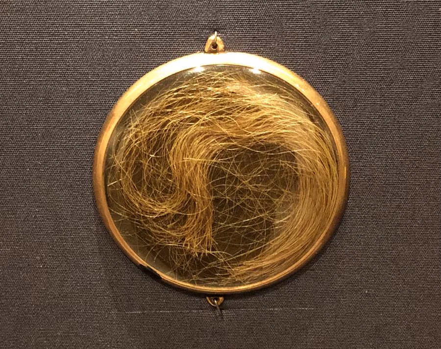 Ví dụ, Thư viện Anh ở London lưu giữ một bản thảo có lớp lót trang trí trưng bày tóc của Mary Shelley, tác giả của Frankenstein (1818), và chồng bà là nhà thơ Percy Bysshe Shelley. Ảnh: @Susan Holloway Scott.