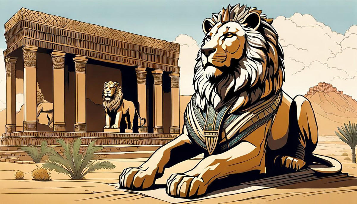 Trong khu rừng huyền thoại có tên Bei Ilai, người ta đồn rằng, có một con sư tử (“Tigris”) to lớn đến mức có một khoảng trống rộng khoảng 4,3 mét giữa hai tai của nó, vì thế, có thể hình dung con sư tử quái vật to khủng khiếp đến nhường nào. Ảnh: @Capitol AI.