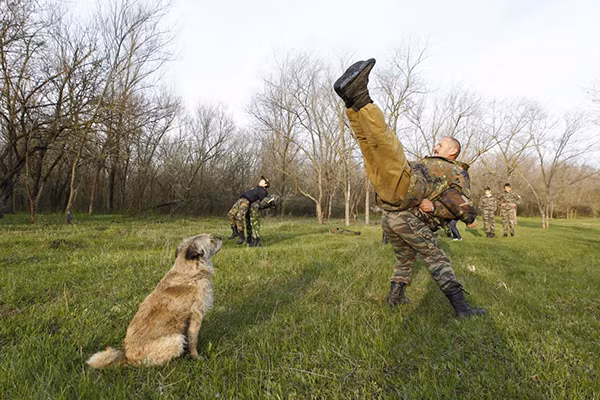 Các bài tập thể chất rất quan trọng. Ảnh: Học sinh trường General Yermolov Cadet học các bài tập thể chất ở khu vực gần làng Sengileyevskoye, ngoại ô phía nam thành phố Stavropol, ngày 13/4/2014.
