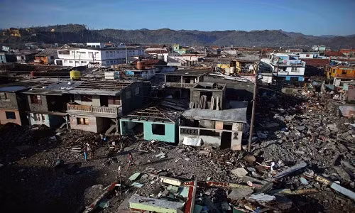 Những ngôi nhà bị phá hủy ở Baracoa, Cuba, hôm 7/10 sau khi siêu bão Matthew càn quét qua khu vực này.