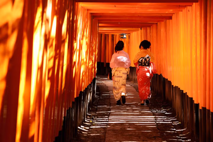 Fushimi Inari Shine là một trong những đền thờ thần đạo (Shinto) ở miền nam Kyoto. Điểm thu hút du khách chính là hàng nghìn cánh cổng đền Thần đạo sơn son xếp liên tiếp nhau quanh những gian nhà chính.