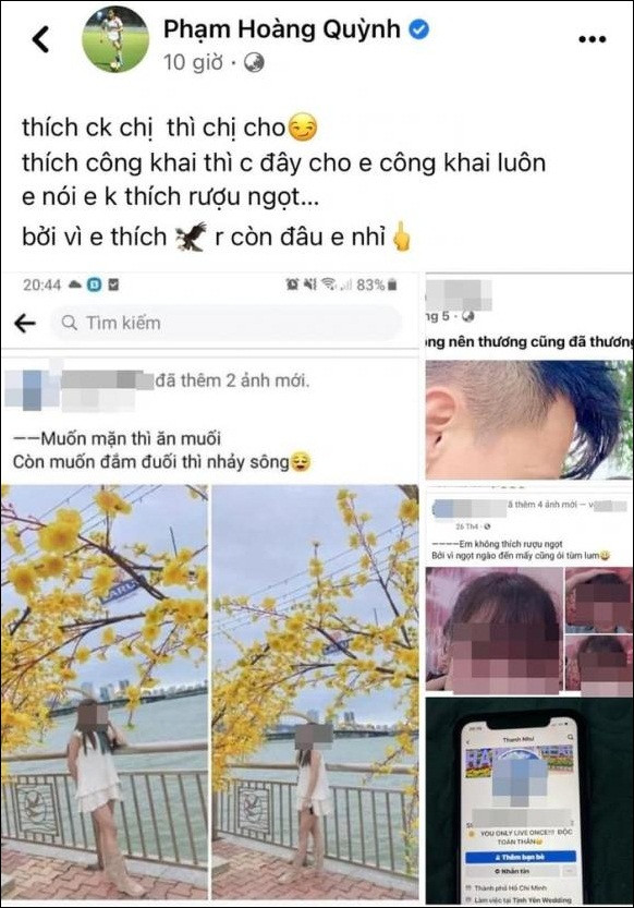 Mới đây cư dân mạng xôn xao khi xuất hiện bài đăng tố bị "trà xanh" giật chồng của Phạm Hoàng Quỳnh trong quãng thời gian thi đấu xa nhà.
