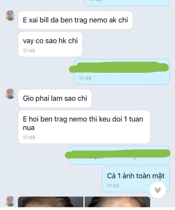 Ngay khi nhận thấy tình hình, cô gái này đã liên hệ với phía "hot girl bán hàng" Trang Nemo để được giải đáp thắc mắc và nhận lại phản hồi là đợi thêm một tuần. Cô còn đính kèm thêm đoạn tin nhắn cho biết đã sử dụng sản phẩm của Trang Nemo làm netizen không khỏi tò mò.