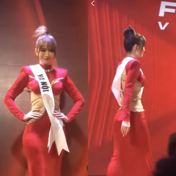 Điều trùng hợp là cả Lê Bống và Thanh Tâm đều chọn outfit màu đỏ với mái tóc được búi cao khoe được góc mặt thon gọn.