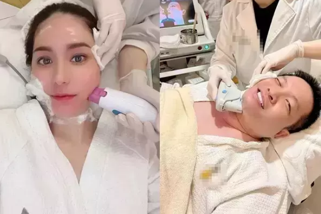 Không chỉ làm đẹp cho riêng mình, hot mom 3 con còn rủ cả ông xã đi cùng.