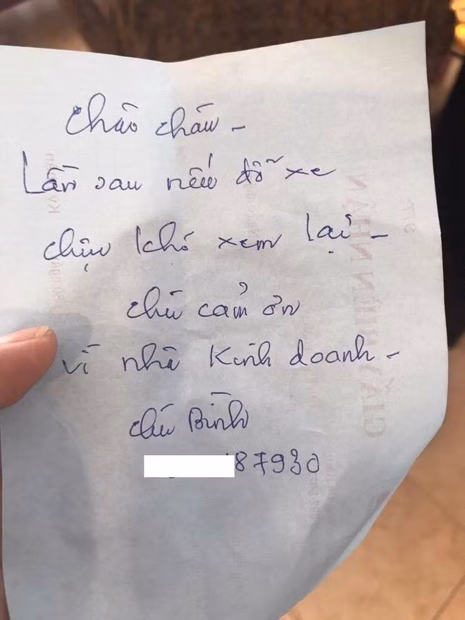 Chủ nhà để lại dòng nhắn cũng khá dễ thương khiến chủ xế phải ngậm ngùi, ý thức được việc làm sai trái. Ảnh: Tổng hợp