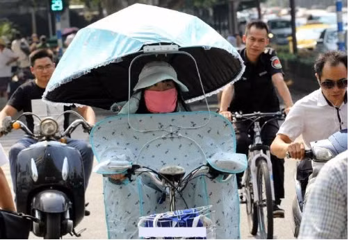 Một cách chống nắng hài hước nhưng cực kỳ hiệu quả, tuy vậy cách này sẽ khiến người lái xe khó di chuyển và có thể nguy hiểm.