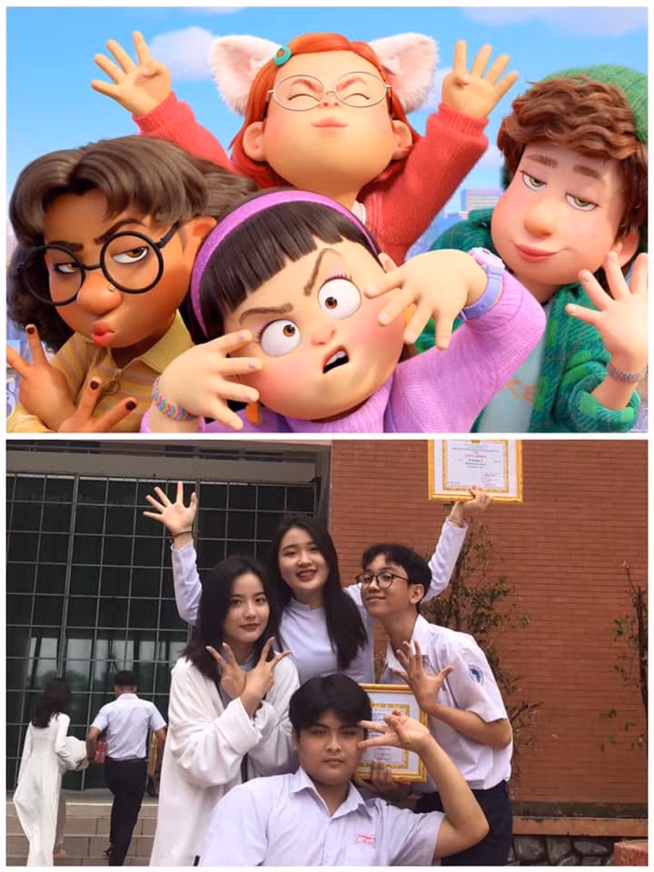 Đu trend chụp ảnh, tạo dáng khoe giấy khen theo hoạt hình của nhóm bạn này nhận về nhiều lượt yêu thích. Ảnh: Phạm Đạt/Group Trường Người Ta
