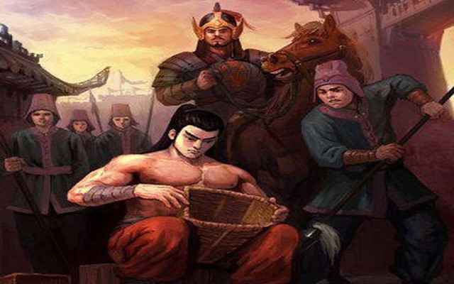 Nhà nghèo nên Phạm Ngũ Lão thường ngồi bên đường đan sọt bán. Hôm đó, Hưng Đạo Vương đi qua, thấy ông ngồi đan sọt cản đường, quân lính quát vẫn ngồi im, dùng giáo đâm vào đùi vẫn bình thản.