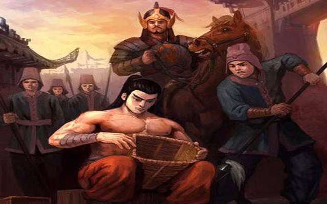 Nhà nghèo nên Phạm Ngũ Lão thường ngồi bên đường đan sọt bán. Hôm đó, Hưng Đạo Vương đi qua, thấy ông ngồi đan sọt cản đường, quân lính quát vẫn ngồi im, dùng giáo đâm vào đùi vẫn bình thản.