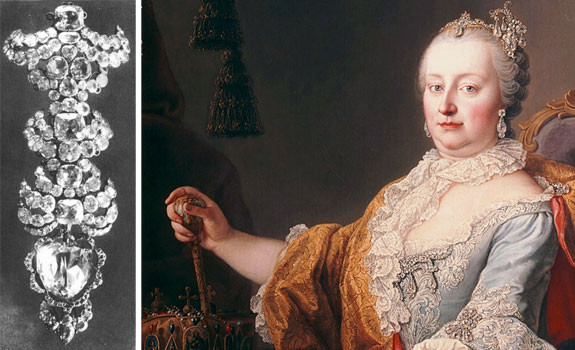 Sau khi bà qua đời năm 1743, bảo vật này được Francis Stephan of Lorraine (người sau này trở thành Đại công tước Tuscany và Hoàng đế La Mã Thần Thánh) mua để làm quà tặng cho vợ - Hoàng hậu Maria Teresa (trong ảnh).