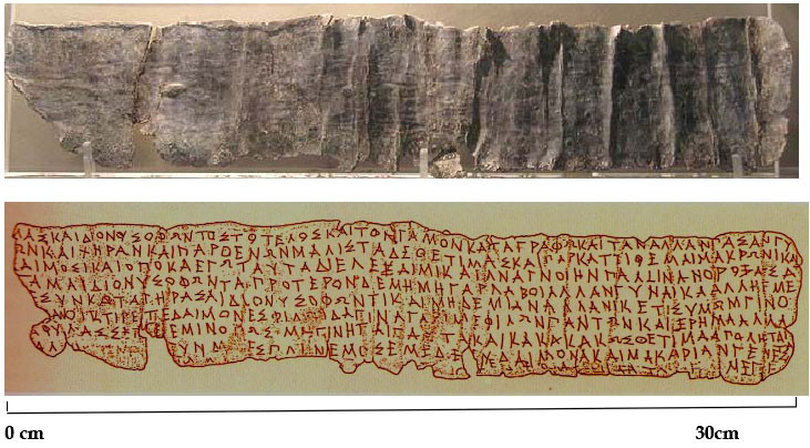 Theo các chuyên gia, bảng lời nguyền này được viết trên cuộn giấy bằng chì có niên đại vào khoảng năm 375 - 350 trước Công nguyên.