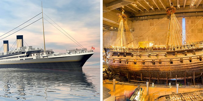 6. Thảm họa Titanic và tàu Vasa: Nhiều người trên khắp thế giới thường so sánh thảm họa đắm tàu Titanic với Vasa. Cả hai đều được xem là những chiếc thuyền động cơ có kích cỡ khủng, chất lượng tốt, xa hoa bậc nhất lịch sử thế giới, nên khi xảy ra tai ương này, đã khiến rất nhiều người trên thế giới phải ngạc nhiên và bàng hoàng. Nguyên nhân được cho là do các vấn đề xây dựng, tính hiện đại và kích thước của tàu. Ngoài ra, cả hai tàu chìm trong điều kiện thời tiết tốt và bi kịch của hàng ngàn hành khách là do tính thiếu an toàn và quá trình cứu hộ chậm trễ.