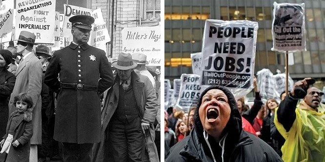 7. Đại suy thoái 1929 và Đại suy thoái 2009: Đây là hai cuộc suy thoái kinh tế toàn cầu lớn nhất cho đến nay. Cả hai cuộc khủng hoảng bắt đầu ở Mỹ và sau đó lan sang khắp thế giới. Chúng gây ra nhiều vấn đề nghiêm trọng như sự căng thẳng giữa Hy Lạp và EU hay sự gia tăng quyền lực chế độ Đức Quốc xã. Cuộc khủng hoảng 1929 – 1933 là một cuộc đại khủng hoảng có quy mô lớn nhất, mức độ trầm trọng nhất của thế giới tư bản chủ nghĩa.Từ thị trường chứng khoán, cuộc khủng hoảng lan rộng ra tất cả các lĩnh vực khác trở thành cuộc khủng hoảng toàn diện kinh tế, chính trị, xã hội… Hàng triệu người thất nghiệp, hàng triệu người bị mất nhà cửa. Bong bóng bất động sản của Hoa Kỳ bị vỡ dẫn tới khủng hoảng tín dụng nhà ở và phát triển thành Đại khủng hoảng năm 2009.