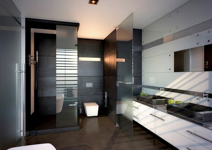 Kính là chất liệu không thể thiếu trong phòng tắm mang lại cảm giác sang trọng và dễ dàng vệ sinh.