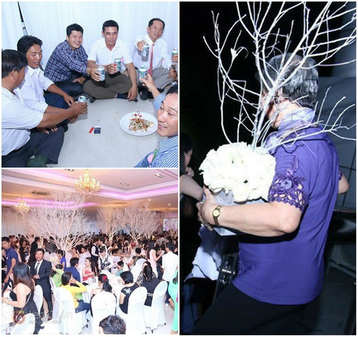 Khán giả vẫn nhớ chuyện thật như đùa từng xảy ra trong đám cưới Công Vinh - Thủy Tiên ở Kiên Giang cách đây 5 năm. Theo đó, vì số lượng khách mời "phát sinh" quá đông khiến khán phòng bị quá tải, lộn xộn. Nhiều khách phải đứng, ngồi xổm xung quanh các bàn tiệc; thậm chí phải lập thêm nhiều bàn tiệc tạm bợ để phục vụ người đến dự tiệc.