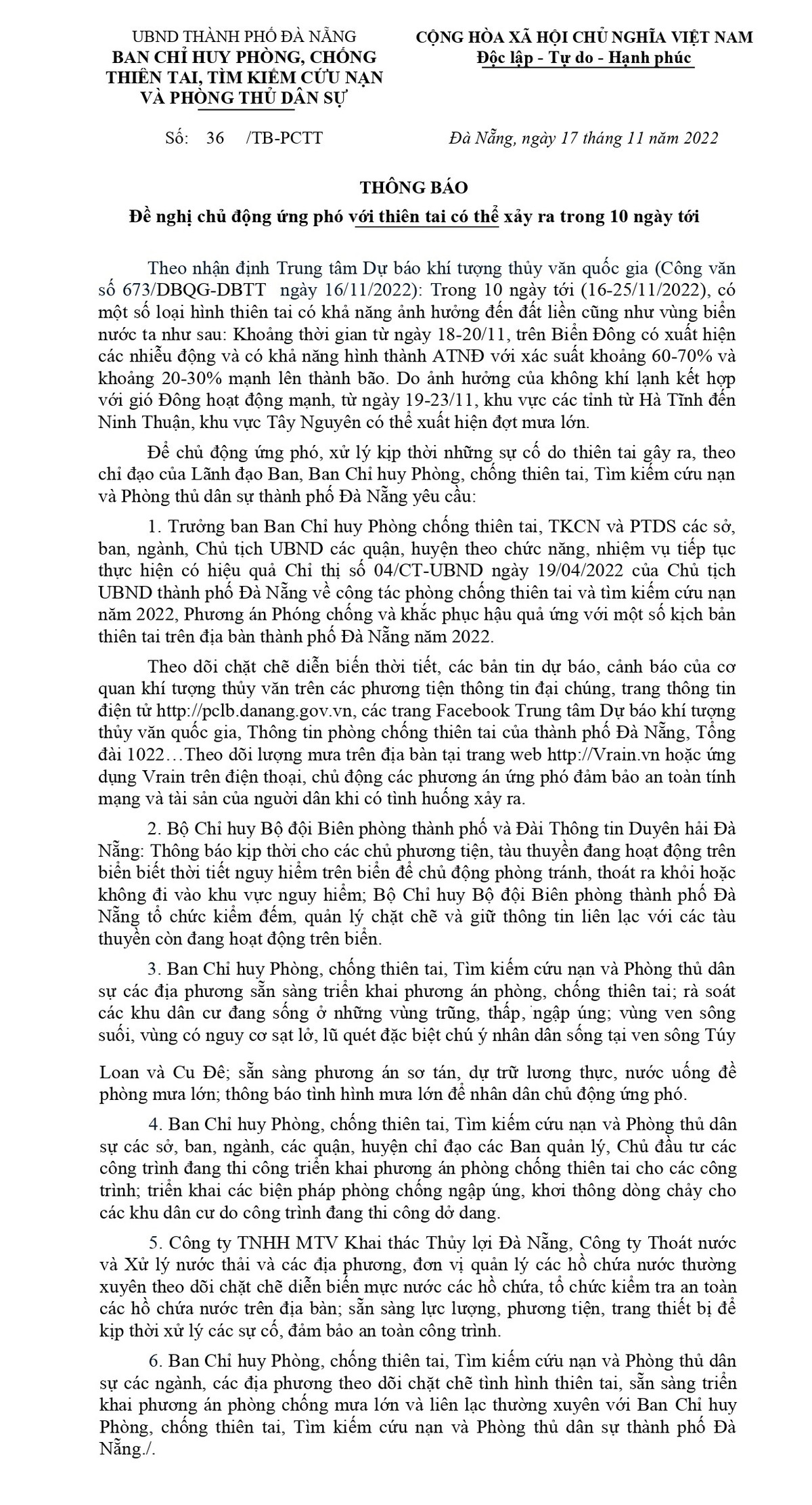 Da Nang chu dong ung pho thien tai co the xay ra trong 10 ngay toi