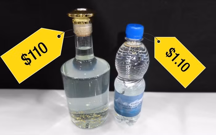  3. Nước đá cao cấp: Đây là loại nước được lấy từ một dòng sông băng ở Cộng hòa Czech đã bắt đầu tan chảy 15.000 năm trước đây, được Công ty Ehden ở châu Âu giới thiệu là có độ tinh khiết cao đến mức họ không phải lọc hoặc xử lý trước khi đóng vào chai. Họ còn cho thêm một ít lá vàng mỏng ly ti 22.5k vào trong chai và bán với giá ít nhất là 1,10 USD/chai nhựa nhỏ và 110 USD/chai thủy tinh.