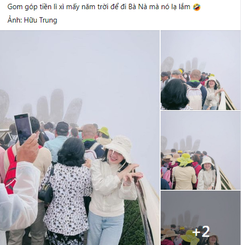 Một cô gái chia sẻ loạt hình ảnh đi du lịch ở Bà Nà Hills, mới đầu nhìn có vẻ thuận buồm xuôi gió nhưng khi đến nơi check-in tại cây cầu Vàng thì gặp cảnh tượng "dở khóc dở cười".