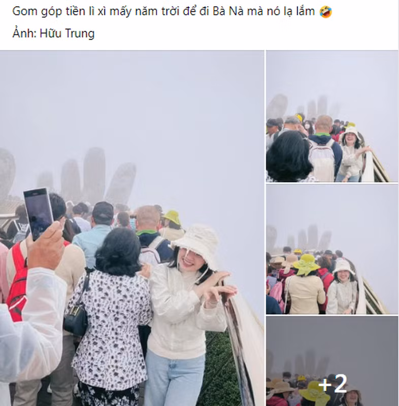 Một cô gái chia sẻ loạt hình ảnh đi du lịch ở Bà Nà Hills, mới đầu nhìn có vẻ thuận buồm xuôi gió nhưng khi đến nơi check-in tại cây cầu Vàng thì gặp cảnh tượng "dở khóc dở cười".