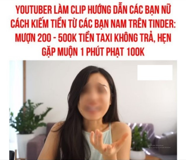 Mới đây, trên MXH bất ngờ lan truyền đoạn video chia sẻ cách kiếm tiền trên Tinder của một cô gái có tài khoản YouTube tên K. (28 tuổi). Đoạn video được đăng tải từ ngày 8/12/2022 với tựa đề “Những lần mình kiếm tiền trên Tinder”.