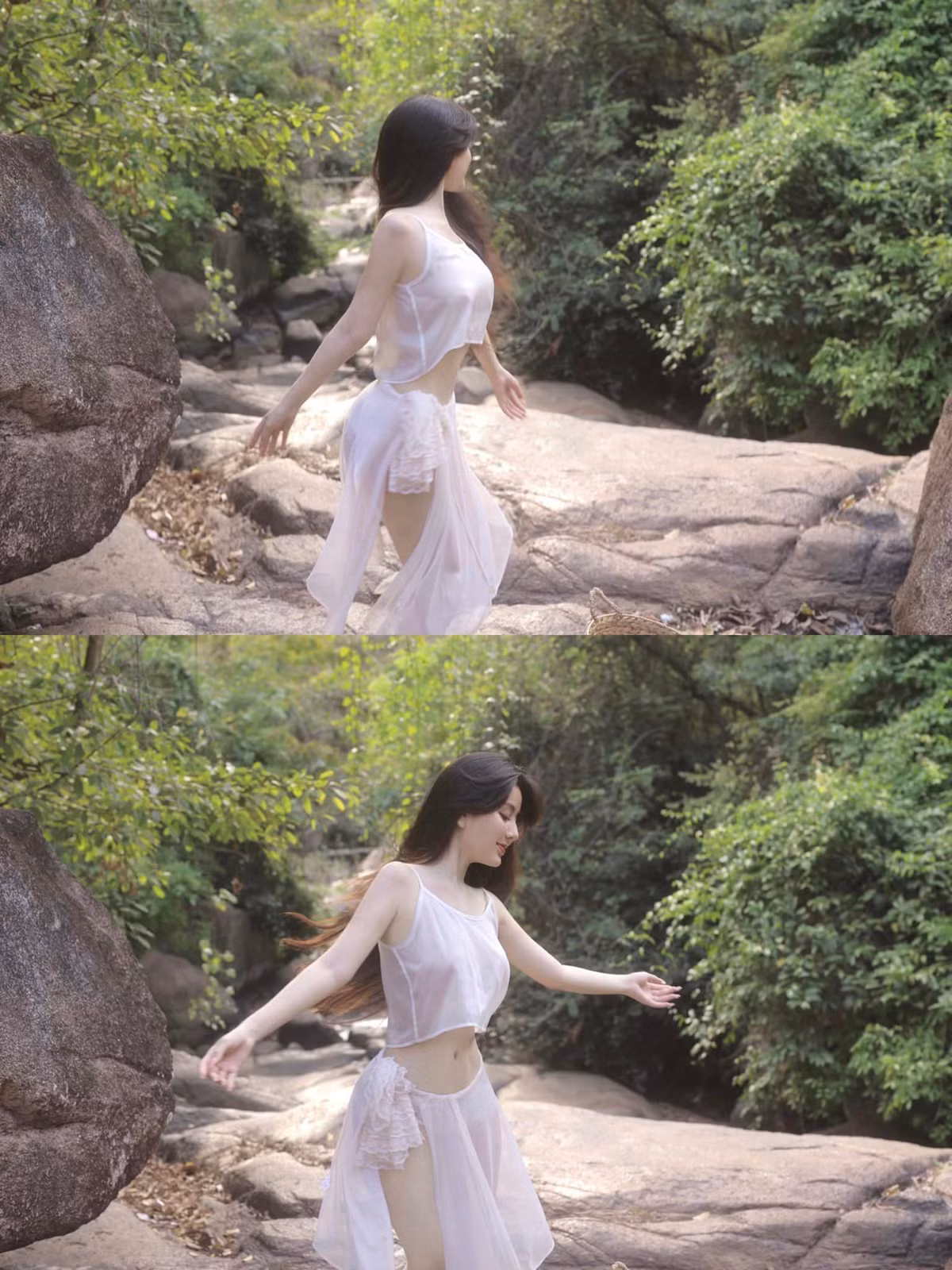 Sở hữu làn da trắng sứ, số đo 3 vòng đẫy đà cùng với gương mặt thần tiên, Võ Ngọc Trân khiến người xem mơ màng giữa khung cảnh thiên nhiên hùng vĩ.