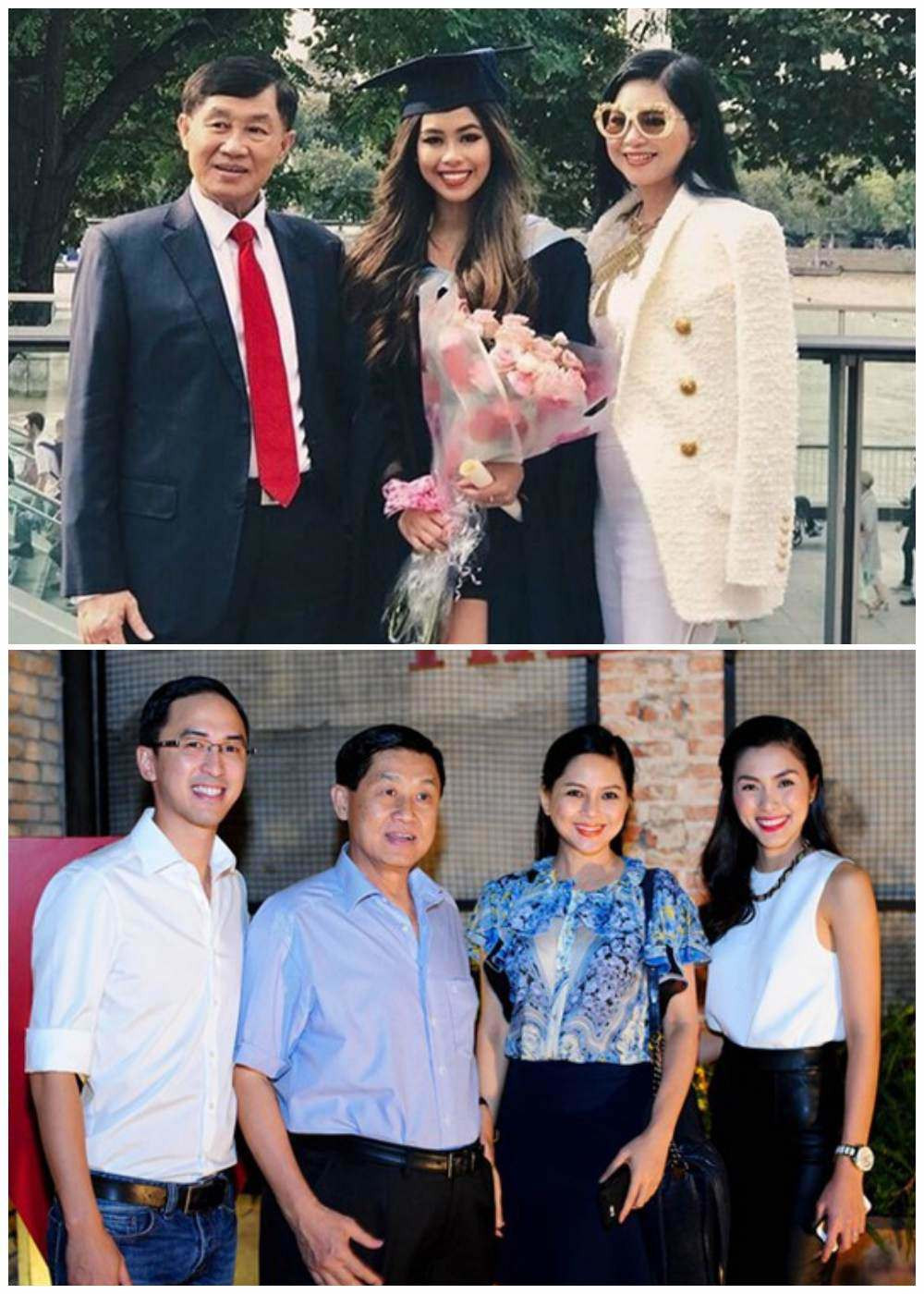 Chung khung hình, cặp mẹ con mặc đồ đôi. Nếu như ngày thường, mẹ chồng Hà Tăng đã nổi bật thì nay lại càng thêm thần thái quý phái nhờ váy áo lụa là.