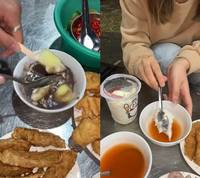 Trước đó, mạng xã hội cũng không ngừng "la ó" trước sự việc 2 cô gái khác lấy que kem lạnh trộn vào bát mắm tôm khi ăn món bún đậu và đăng lên TikTok.