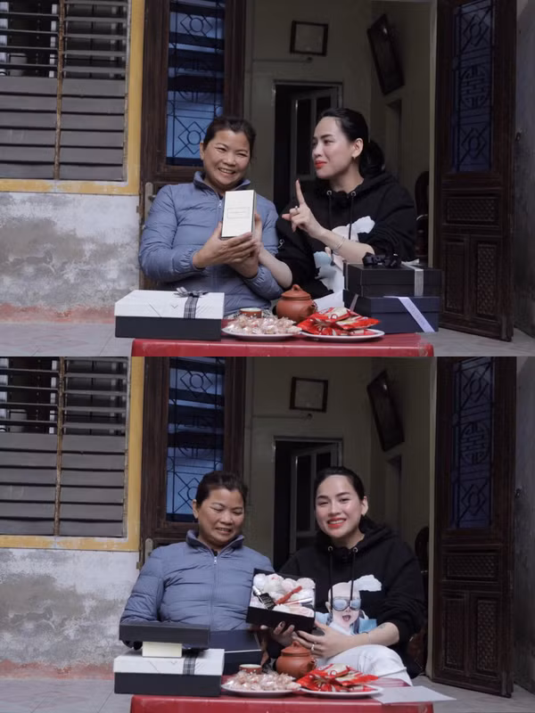 Những món quà cuối cùng mà "chiến thần review" tặng cho mẹ nhân dịp 8/3 là một chai nước hoa, một bộ dưỡng da và rất nhiều mỹ phẩm. Sau khi tâm sự và tặng mẹ nhiều món quà, Hà Linh đã ôm chầm lấy mẹ khiến người xem không khỏi xúc động. Ảnh: Tổng hợp