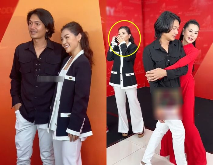 Đáng chú ý, Nam Thư tình tứ với Quang Tuấn khi bà xã của nam diễn viên đứng ngay phía sau.