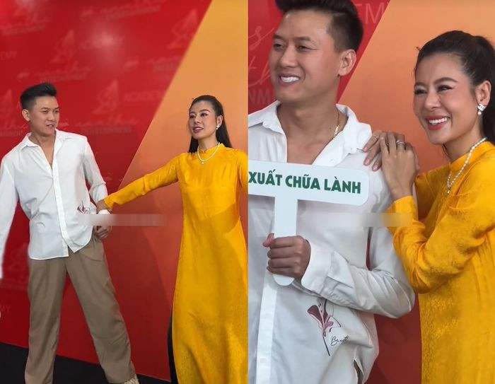 Ngoài Quang Tuấn, nữ diễn viên còn gây chú ý khi có hành động thân mật với tình cũ Quách Ngọc Tuyên tại một sự kiện.