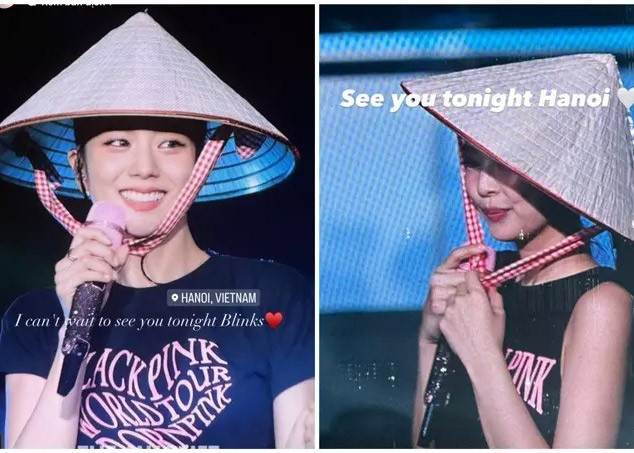 Jisoo (trái) và Jennie đăng ảnh đội nón lá, hẹn bùng nổ với khán giả trong đêm diễn thứ hai tại Hà Nội. (Ảnh: Instagram)