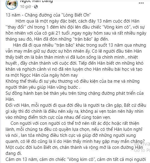  Hoa hậu Ngọc Hân gọi 13 năm ấy là "chặng đường của sự biết ơn".