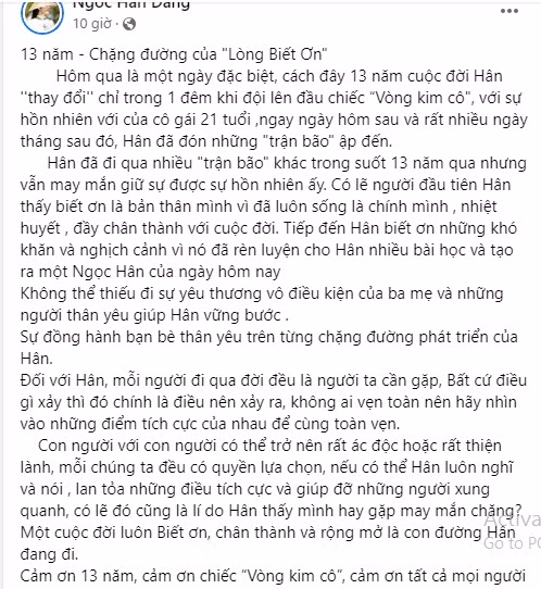  Hoa hậu Ngọc Hân gọi 13 năm ấy là "chặng đường của sự biết ơn".